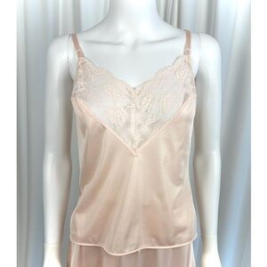 Vintage 1960’s Henson Kickernick Thick Floral Lace Detail Satin Slip Top - S/M